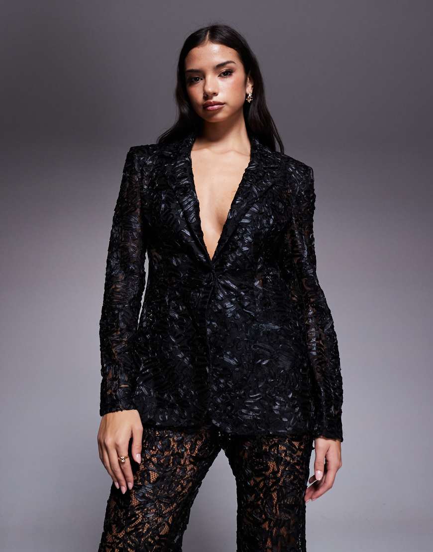 Lace tailored blazer co-ord in black