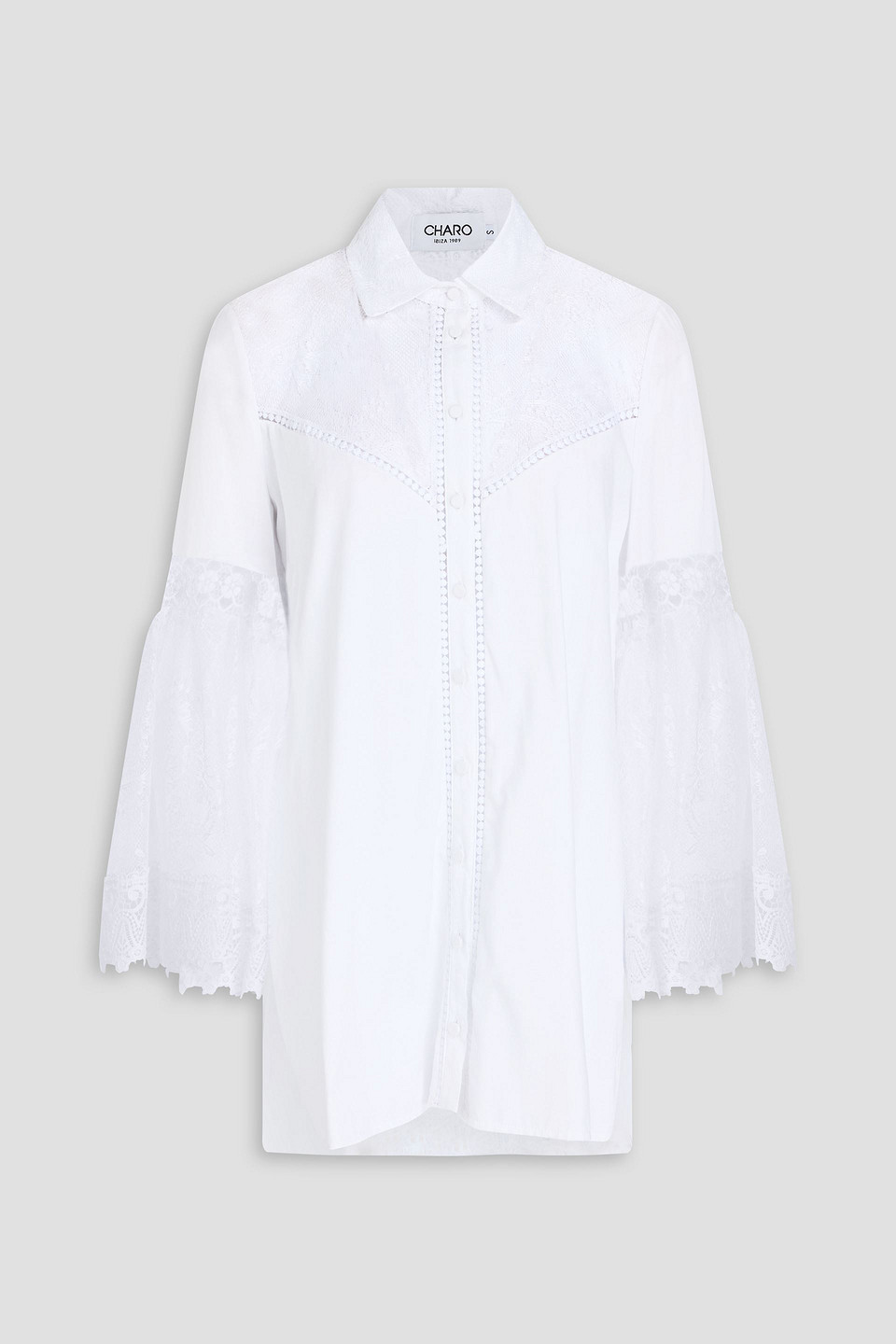 Lace-trimmed cotton-blend shirt - White - S