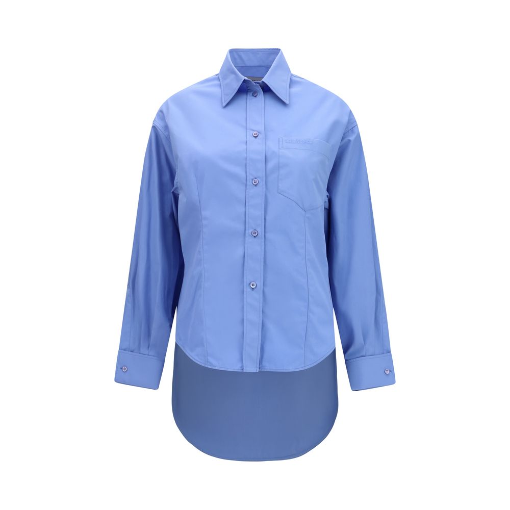 Asymmetric Cotton-Silk Blend Shirt — Blue