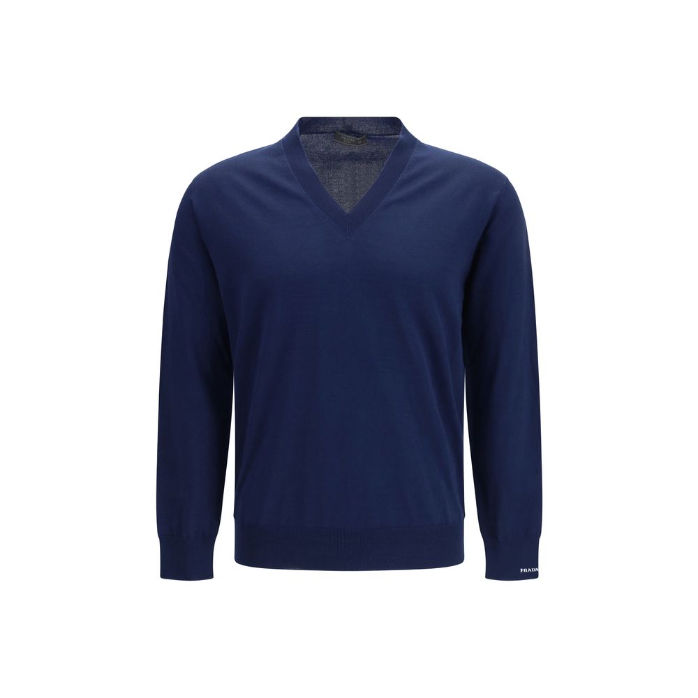 Cotton V-Neck Sweater — Navy