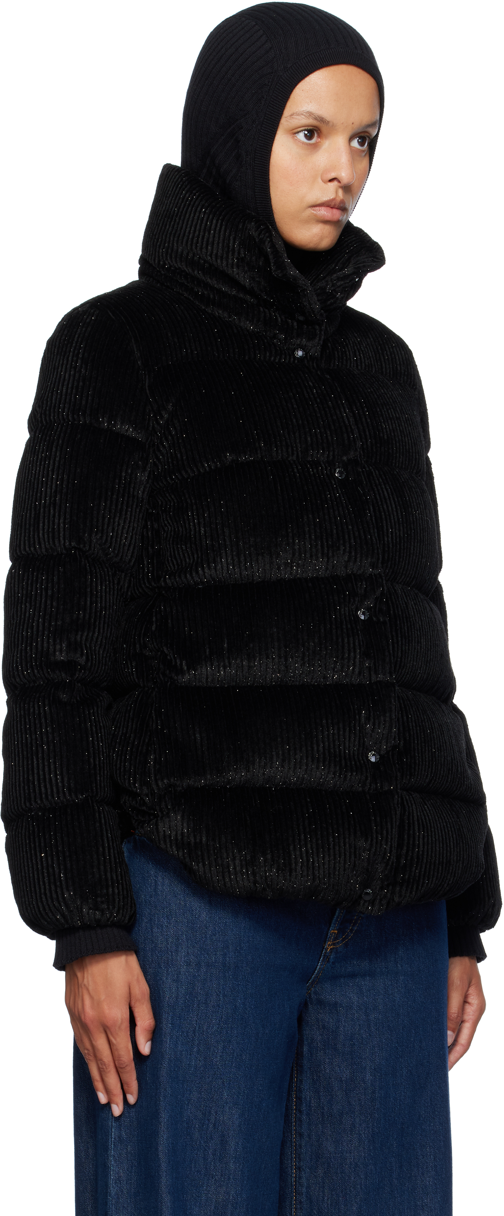 Moncler Black Cochevisse Corduroy Short Down Jacket