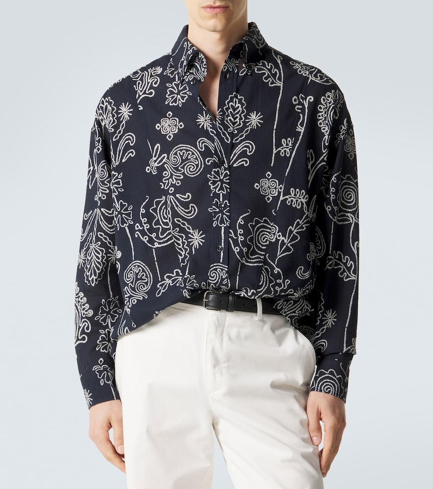 Printed cotton seersucker shirt