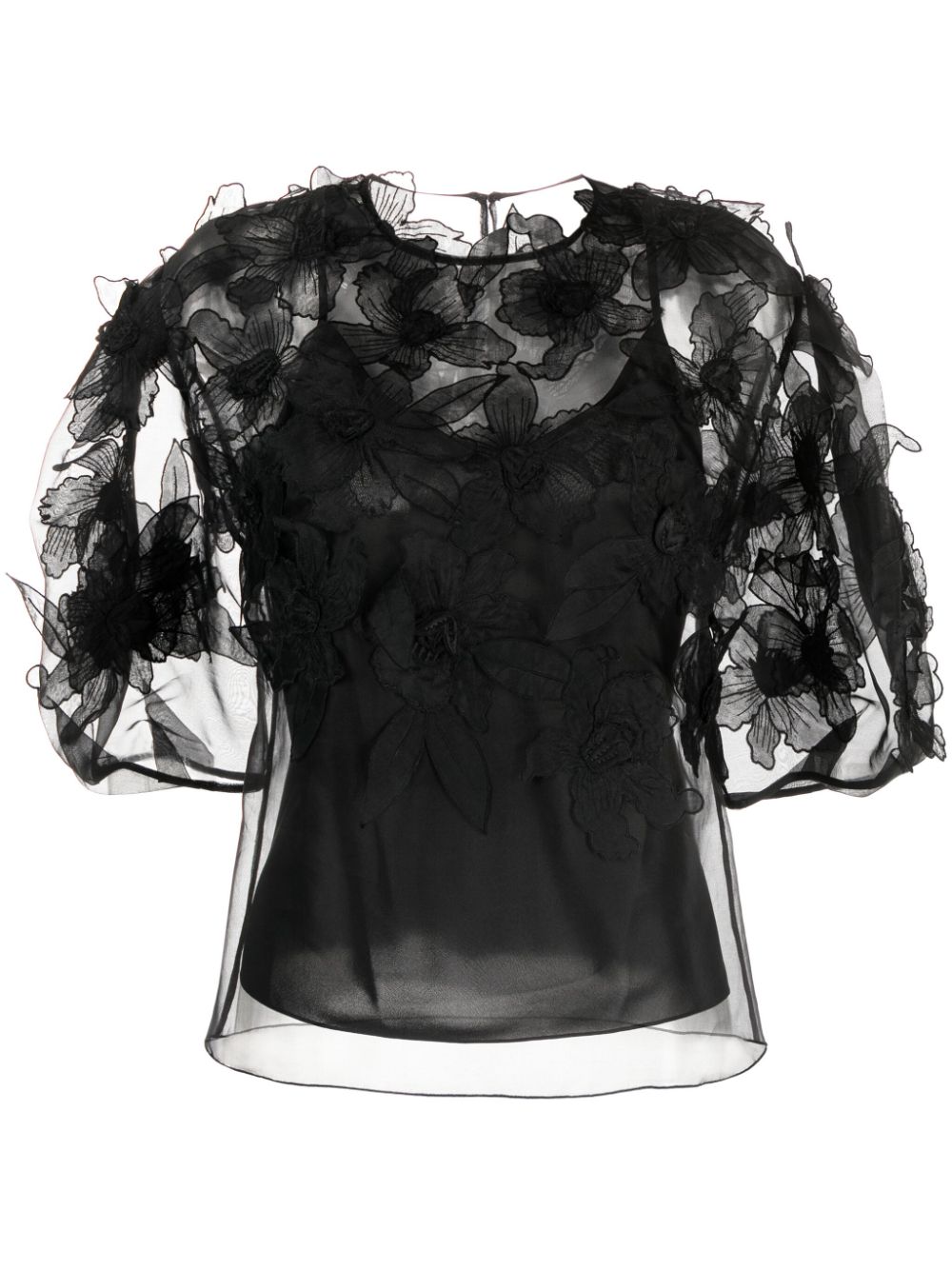 Floral-appliqué silk blouse - Black