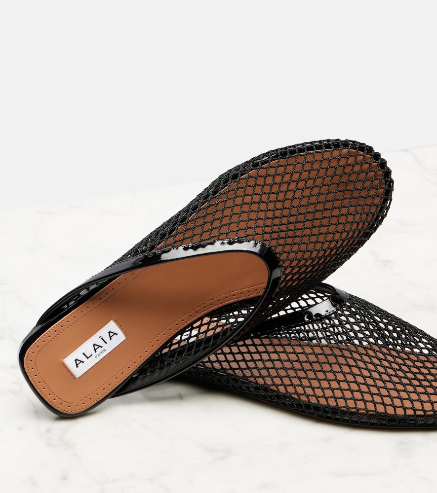 Alaïa Patent leather-trimmed fishnet mules