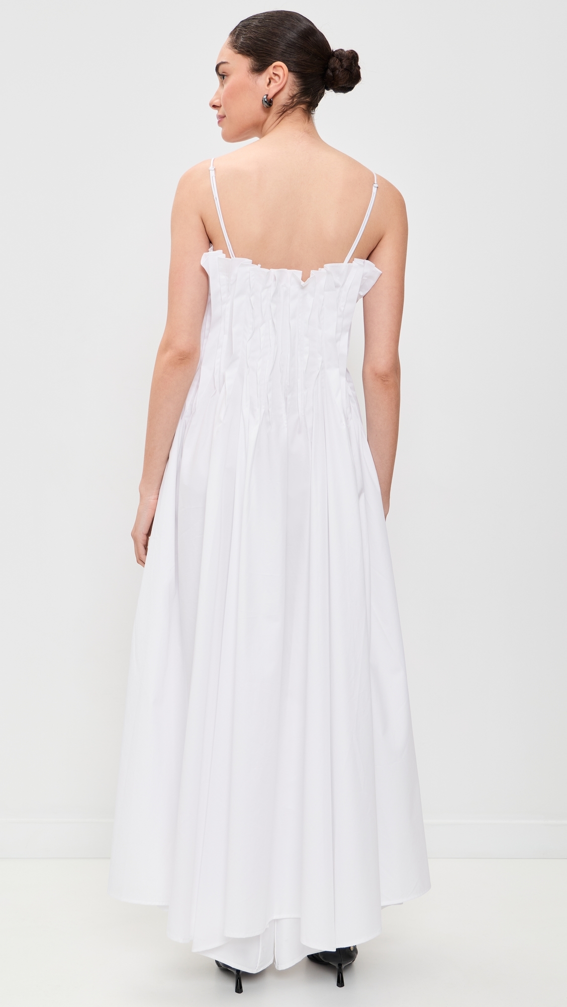 Cinched Pleated Midi Dress White