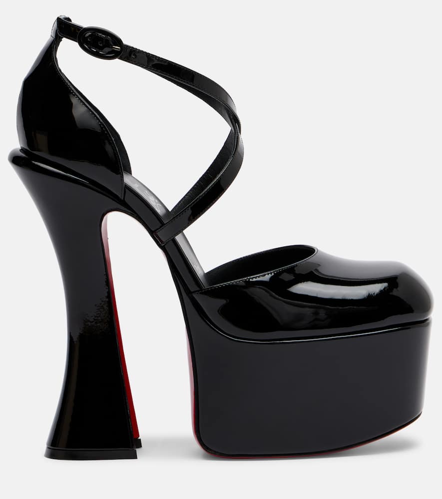 Aqua patent leather platform pumps