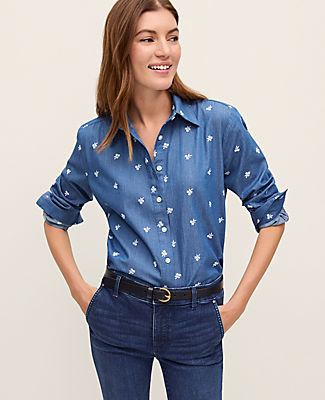 Ann Taylor Weekend Chambray Relaxed Perfect Shirt