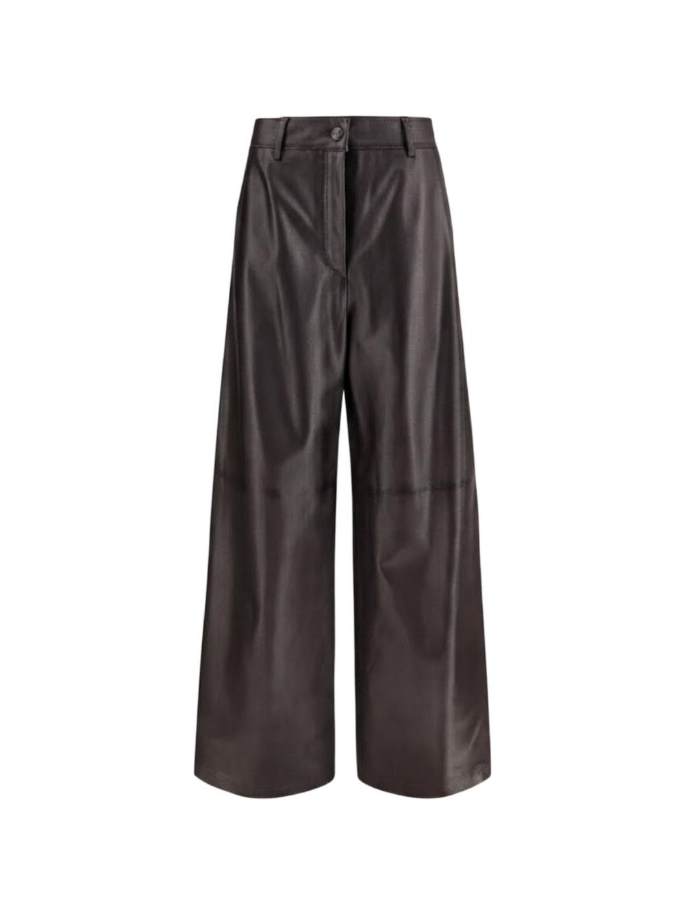 Wide-Leg Leather Trousers — Brown