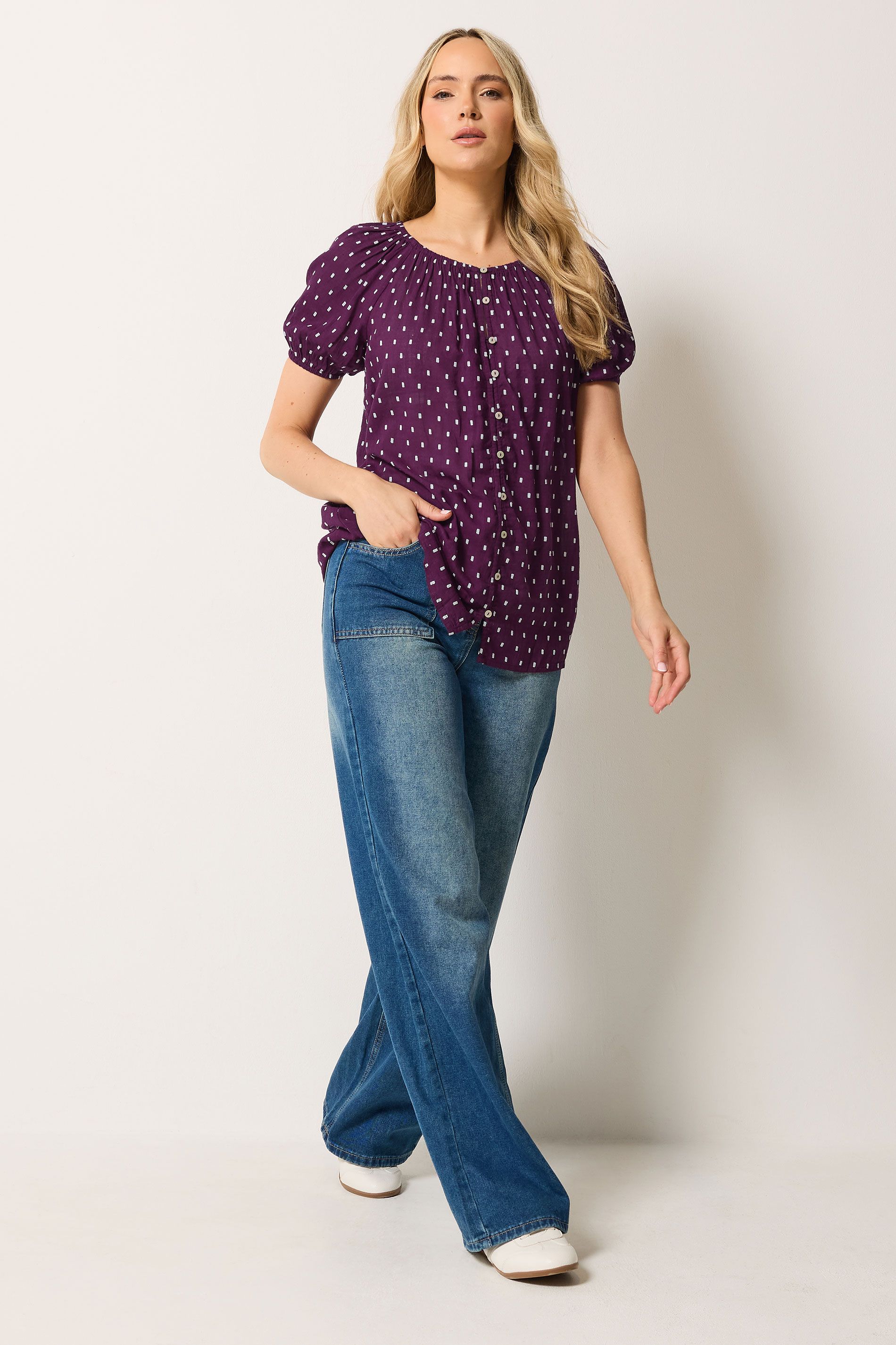 Long Tall Sally Women's Tall Polka Dot Dobby Top in Purple