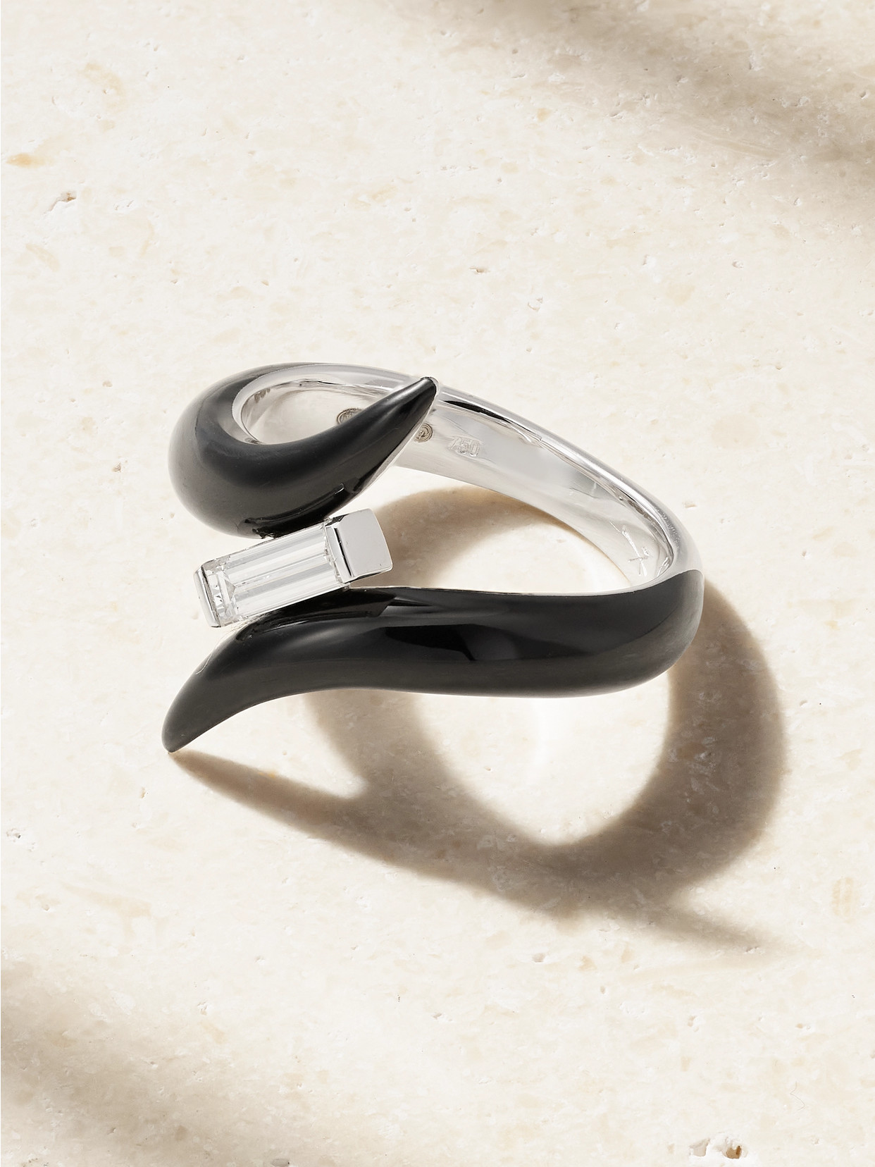 Oui 18-karat White Gold, Diamond And Enamel Ring - Black