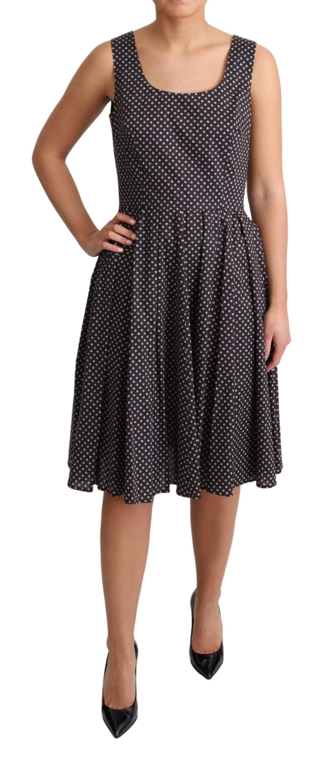 Floral Cotton A-Line Dress — Black