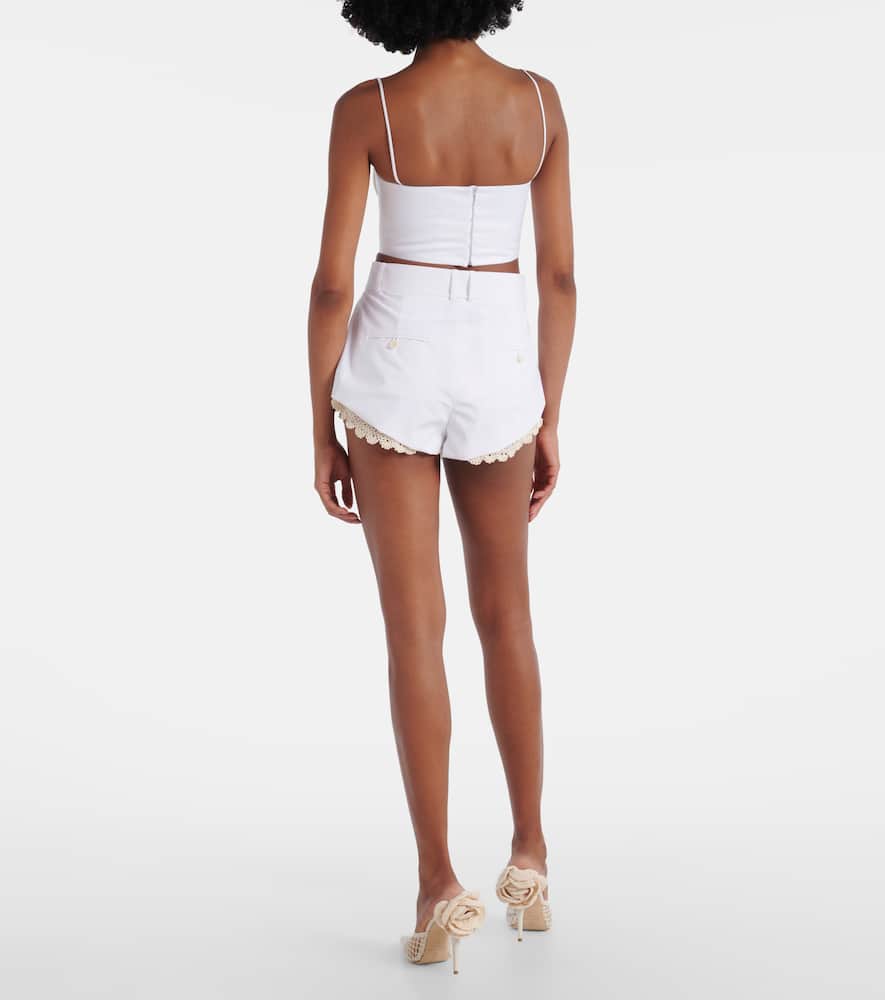Crochet-trimmed cotton-blend shorts