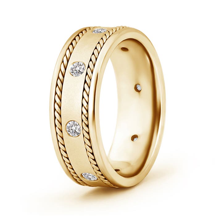 Angara 0.28 Carat Rope Edged Gypsy Set Men's Diamond Wedding Ring in 18K Yellow Gold