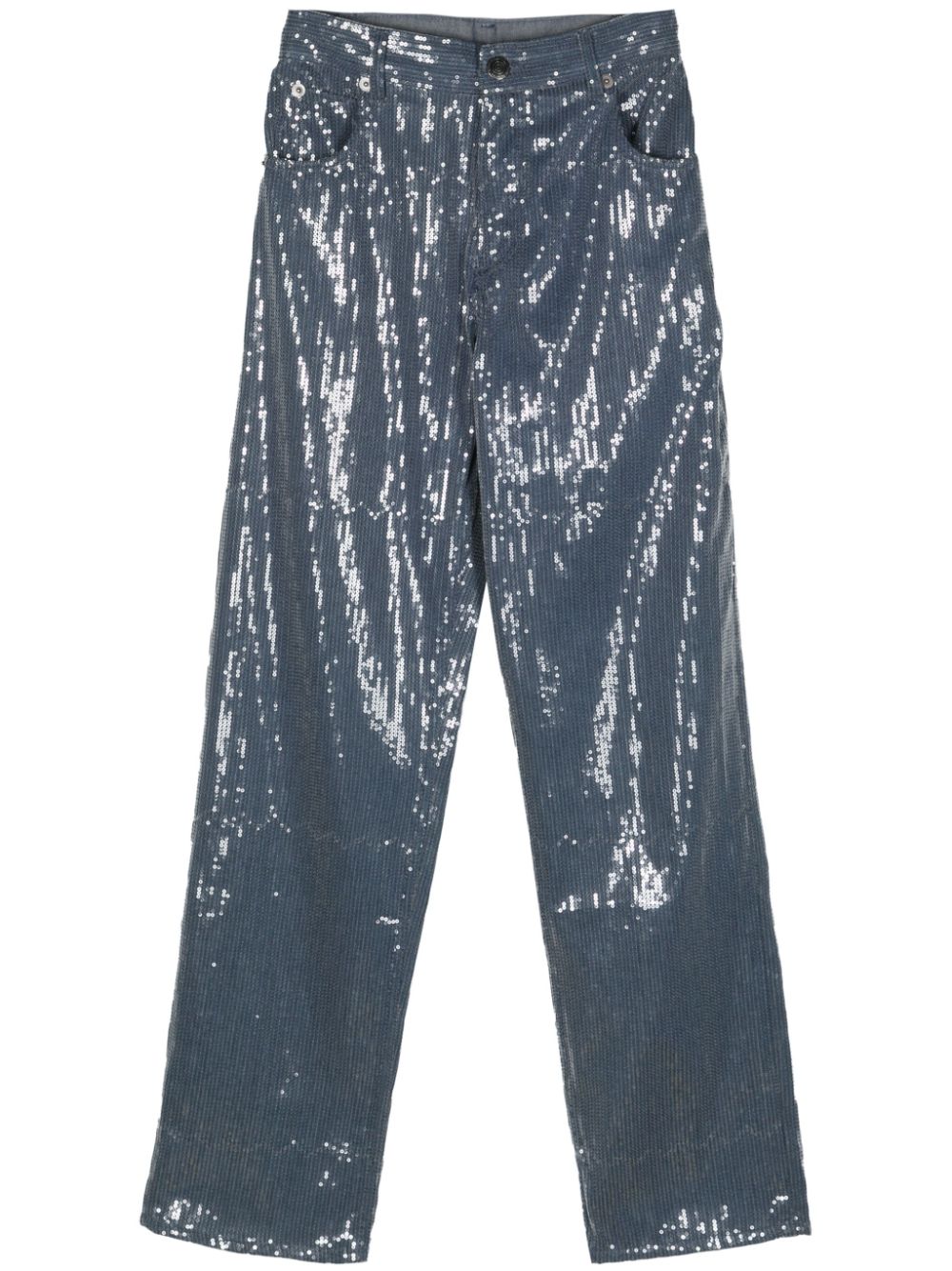 Sequin-embellished straight-leg jeans - Blue