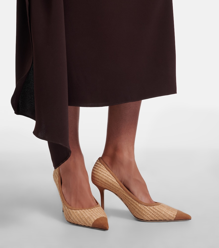 Love suede-trimmed raffia pumps