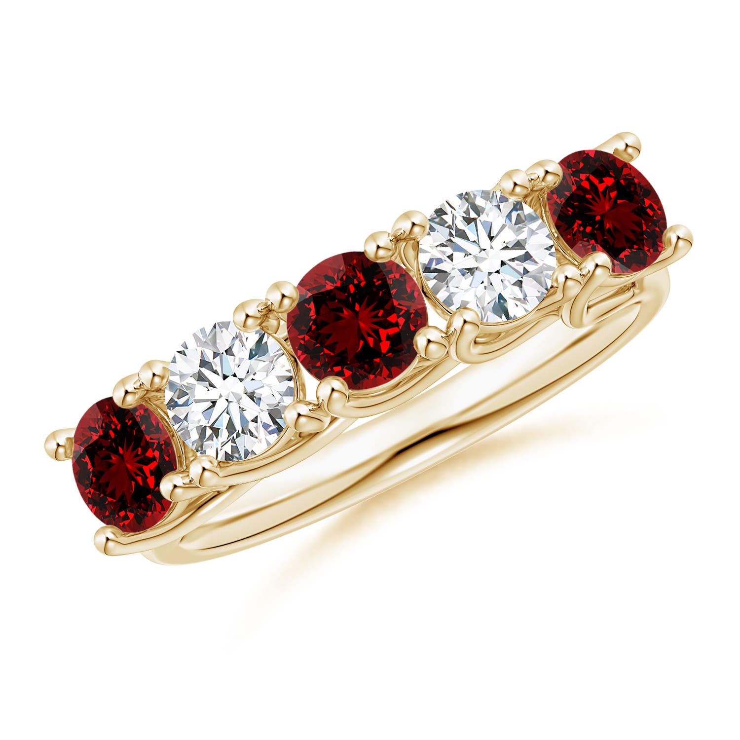 Angara 1.38 Carats Lab-Grown Half Eternity Five Stone Ruby and Lab Diamond Wedding Ring in 14K Yellow Gold