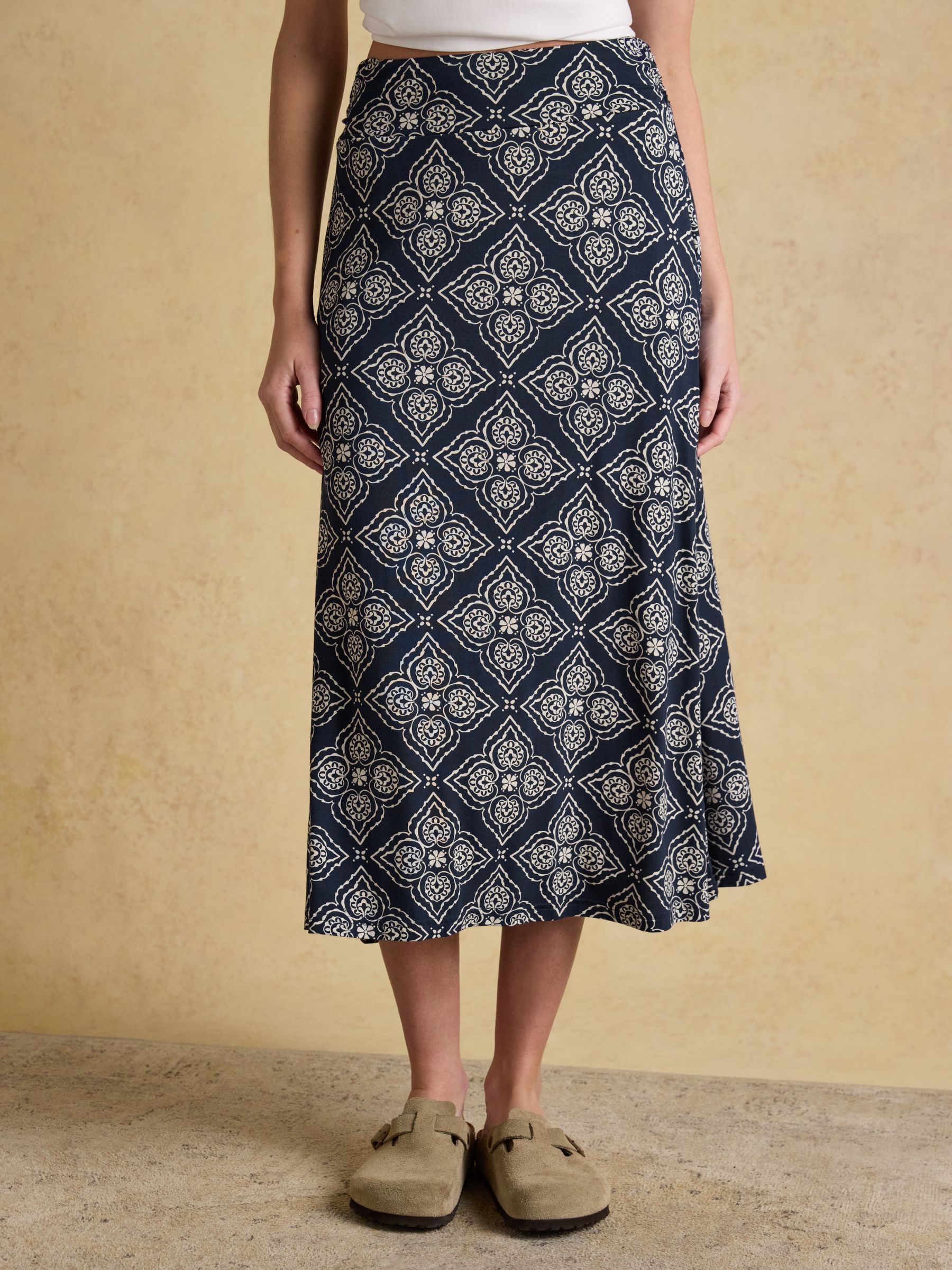 Nia Navy Floral Jersey Midi Skirt