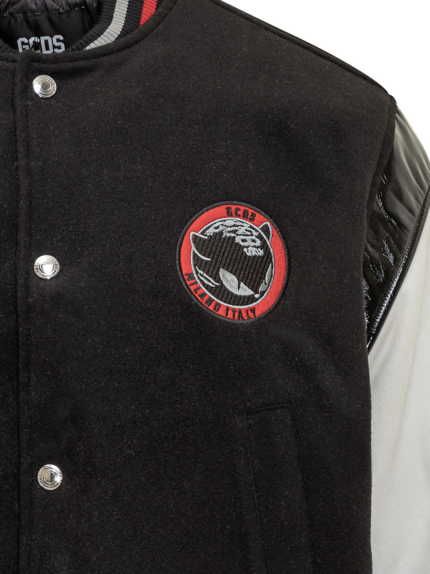 Black Color Block Band Collar Jacket