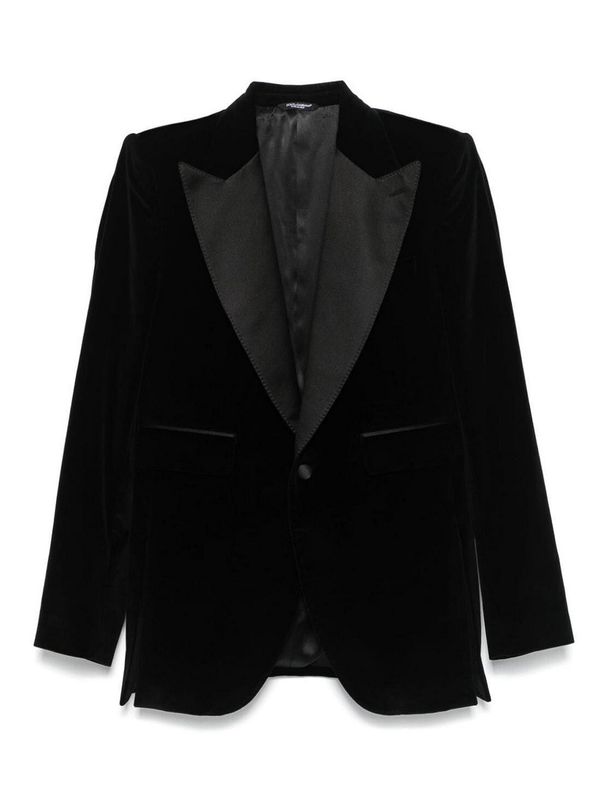 Black Single-breasted Jacket With Peak Revers In Velvet Man