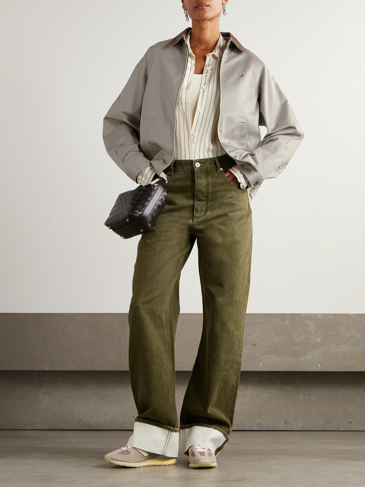 Corduroy-trimmed Embroidered Cotton-twill Jacket - Gray