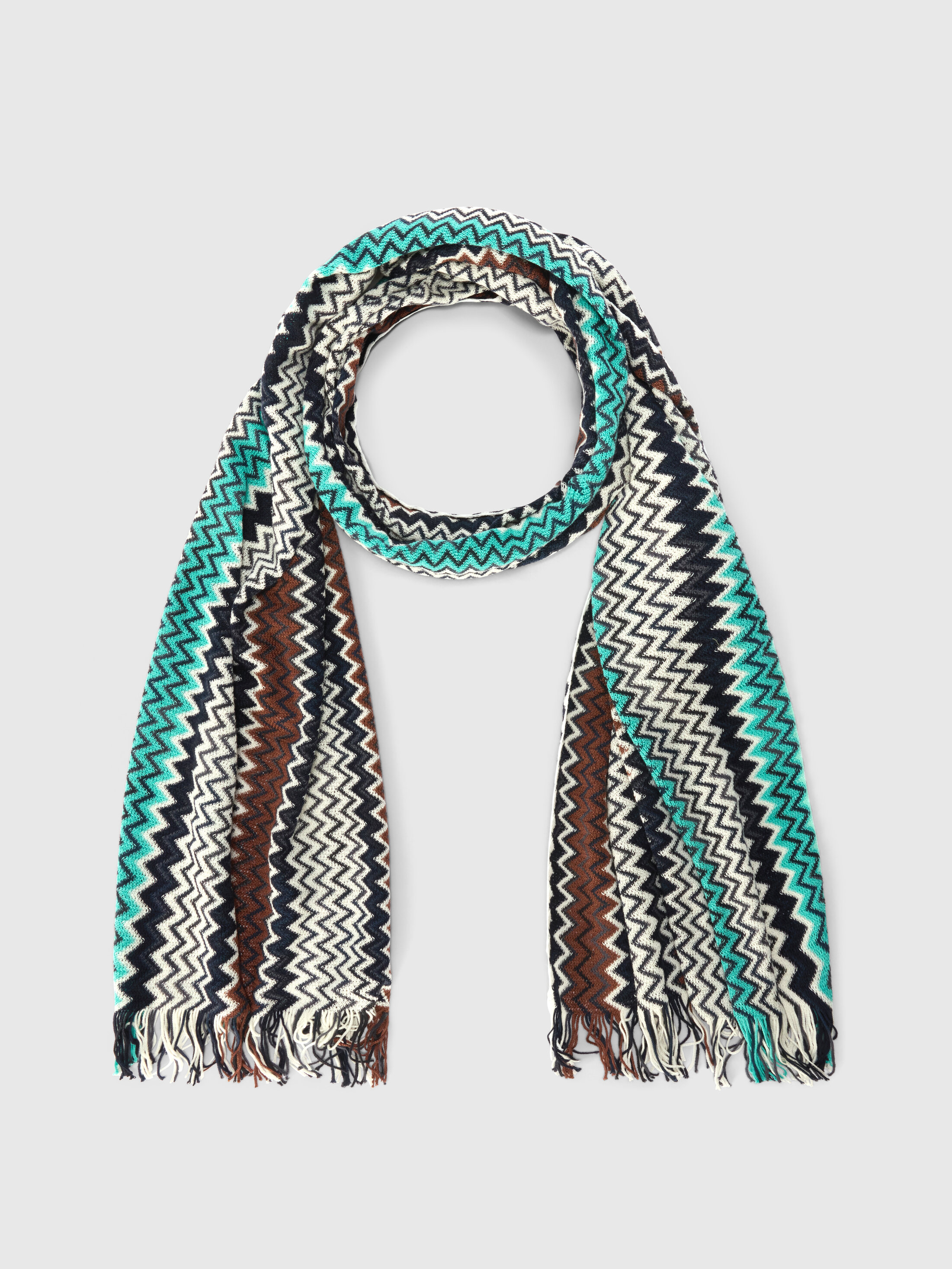 Missoni - Cotton zigzag scarf with fringes, Men, Multicoloured, : UNIC