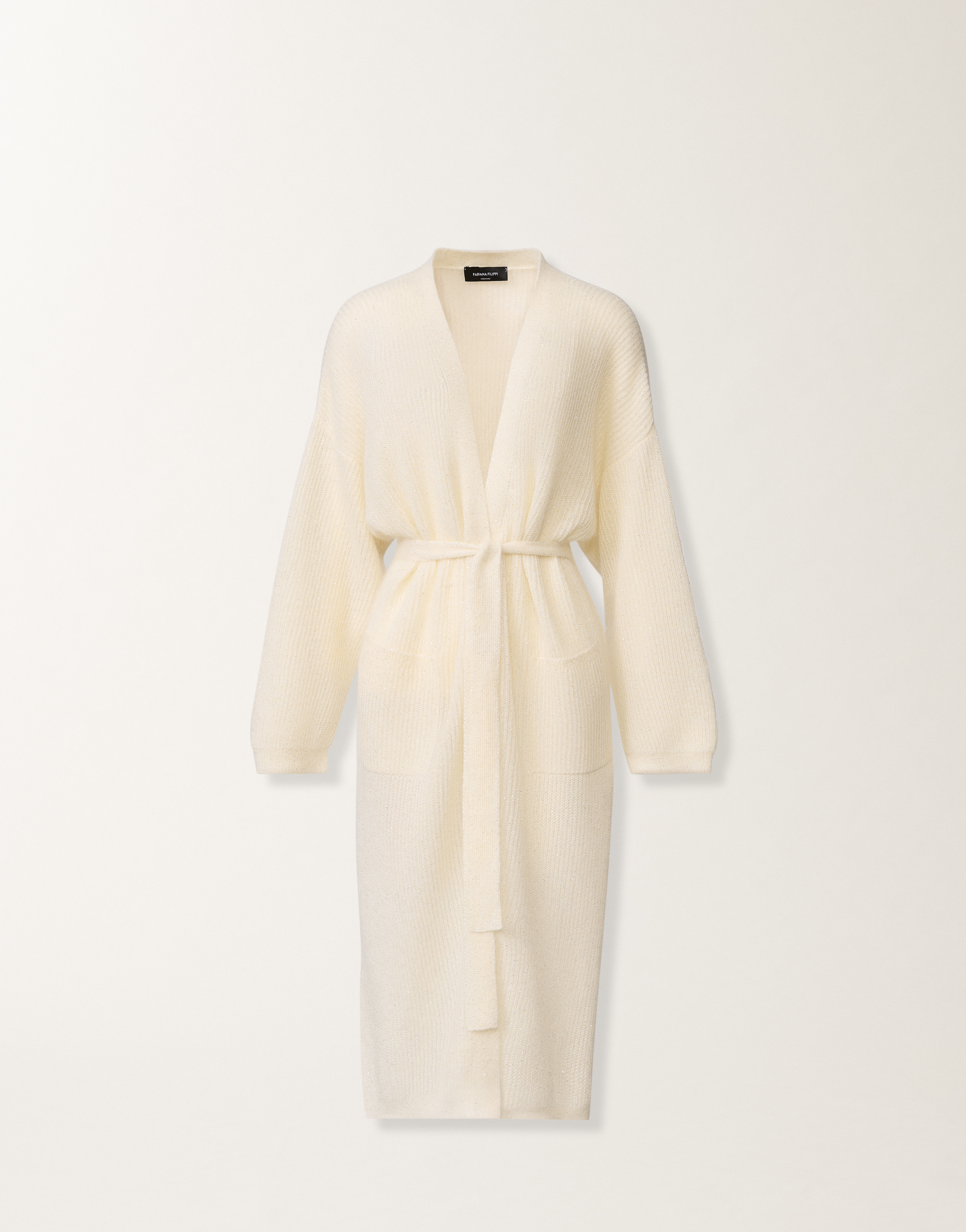 Mohair maxi cardigan with sequins, raffia