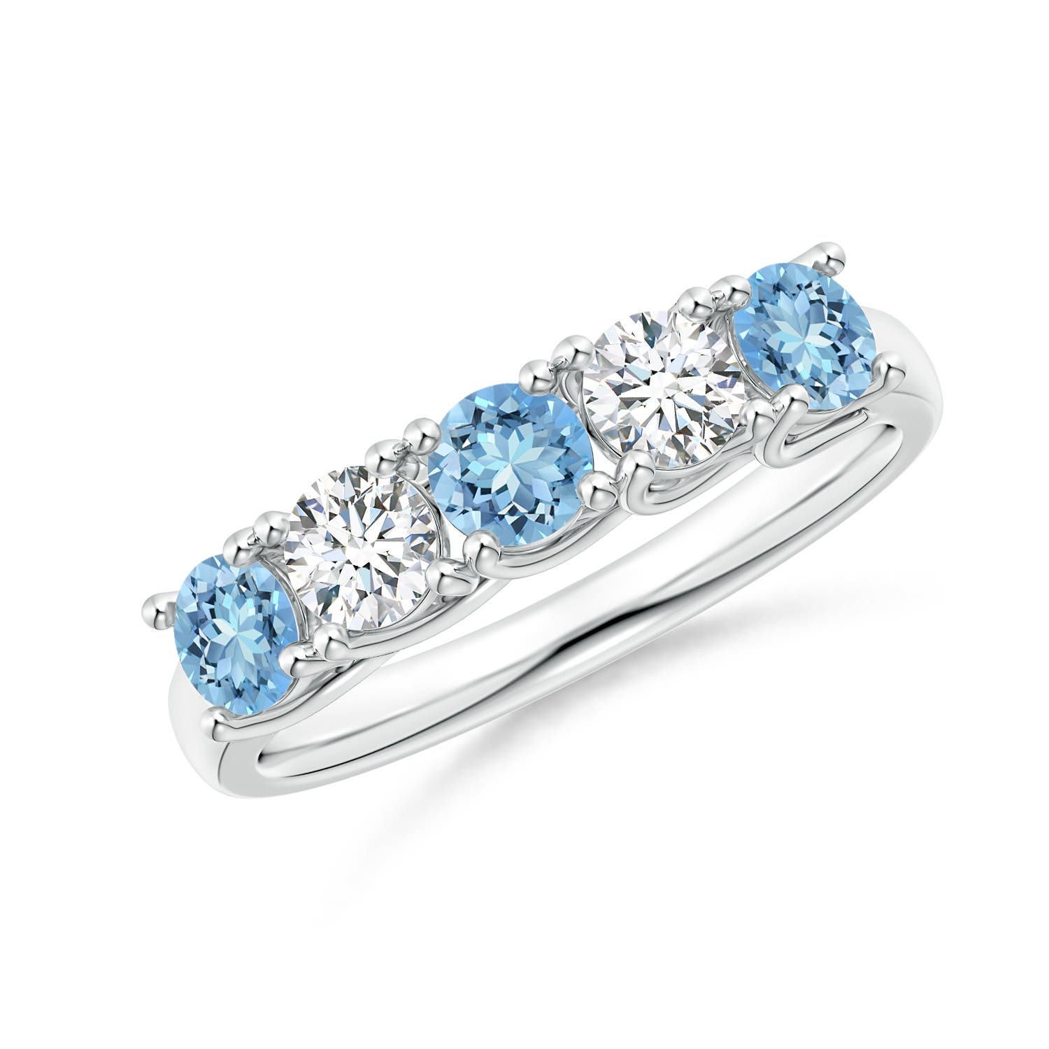 Angara 0.54 Carat Half Eternity Five Stone Aquamarine and Diamond Wedding Ring in 18K White Gold