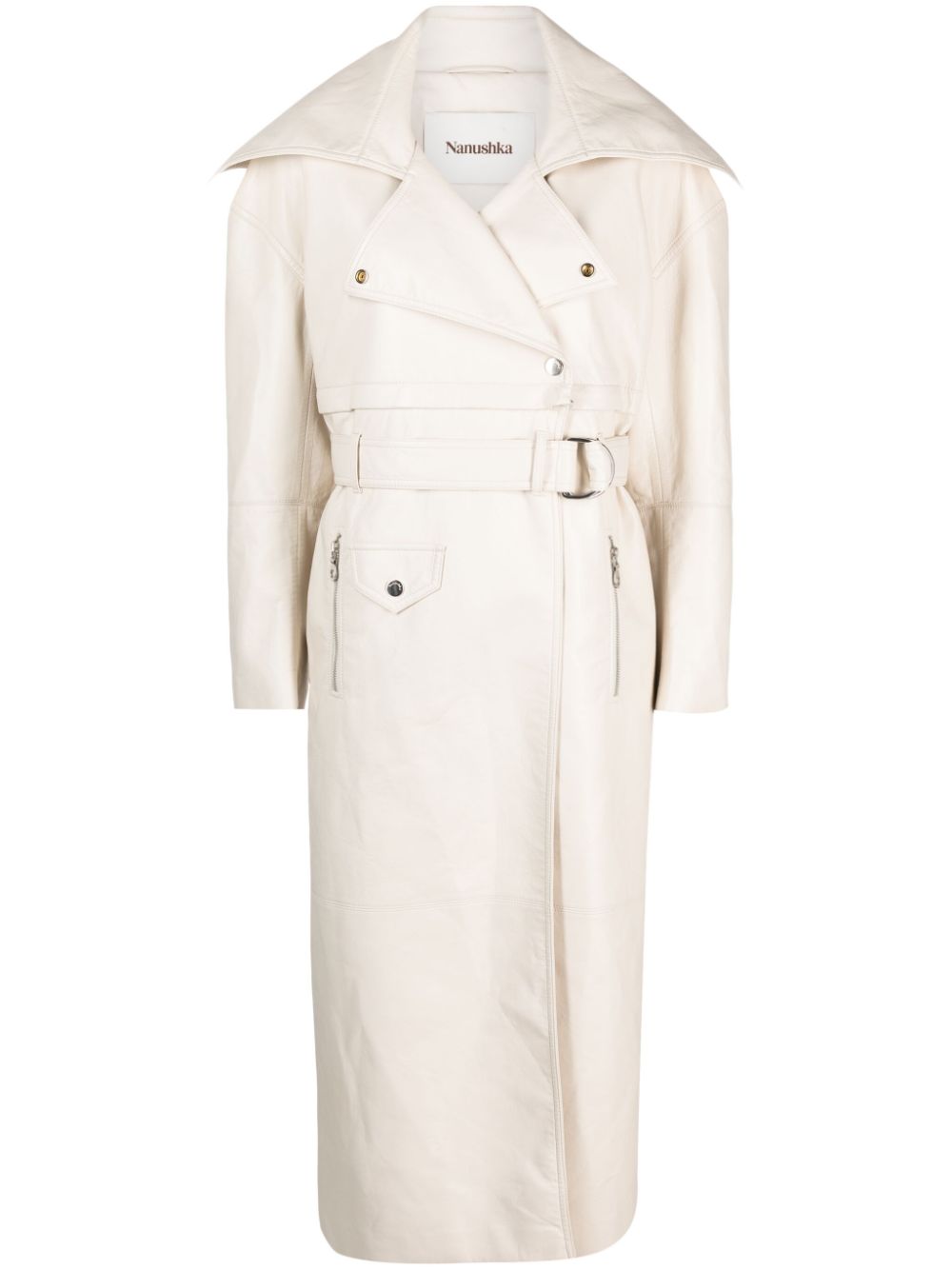 Marielle leather biker coat - Neutrals