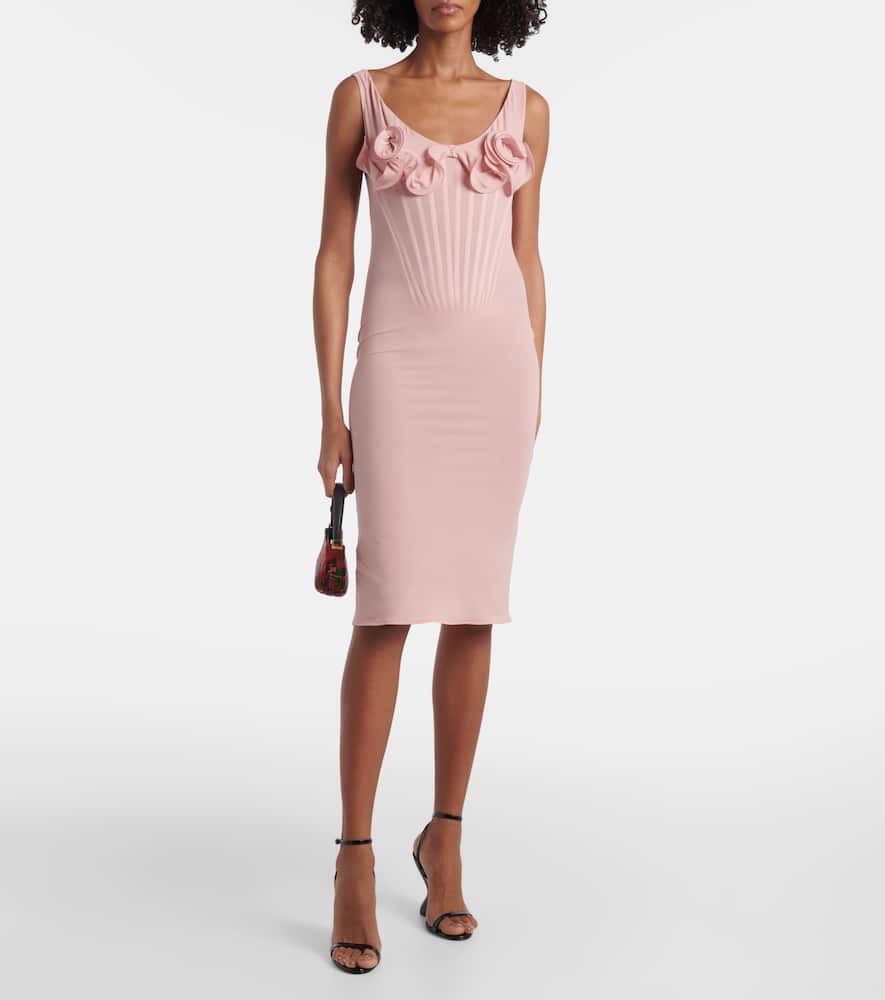 Floral-appliqué silk-blend bustier dress