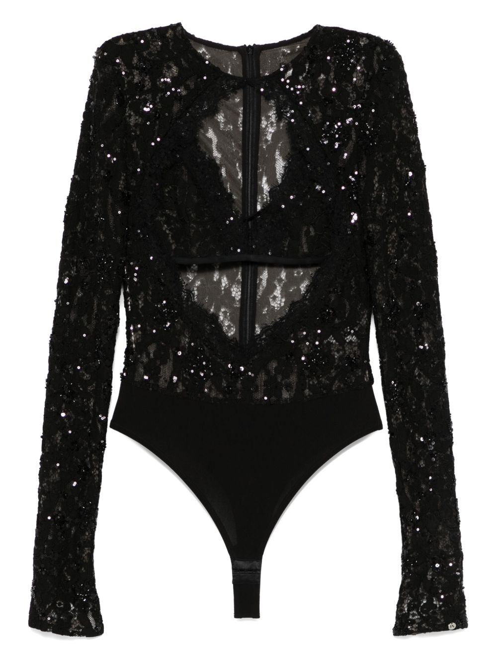 Sequin-detail lace bodysuit - Black