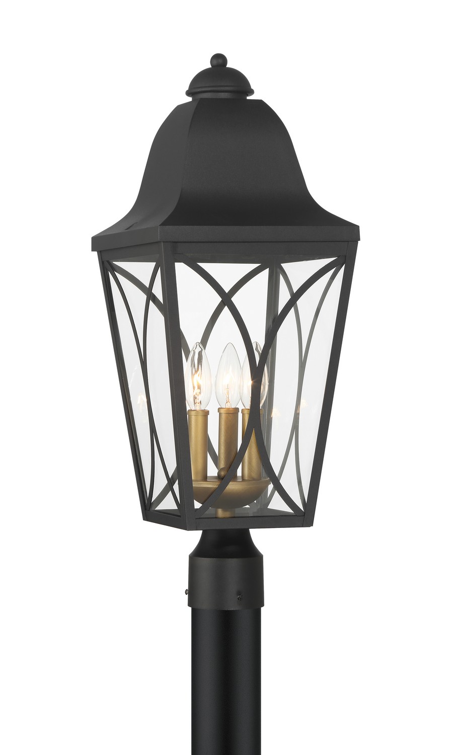 Sand Coal And Olden Brass Three Light Outdoor Post Lantern from the Cardigan Collection