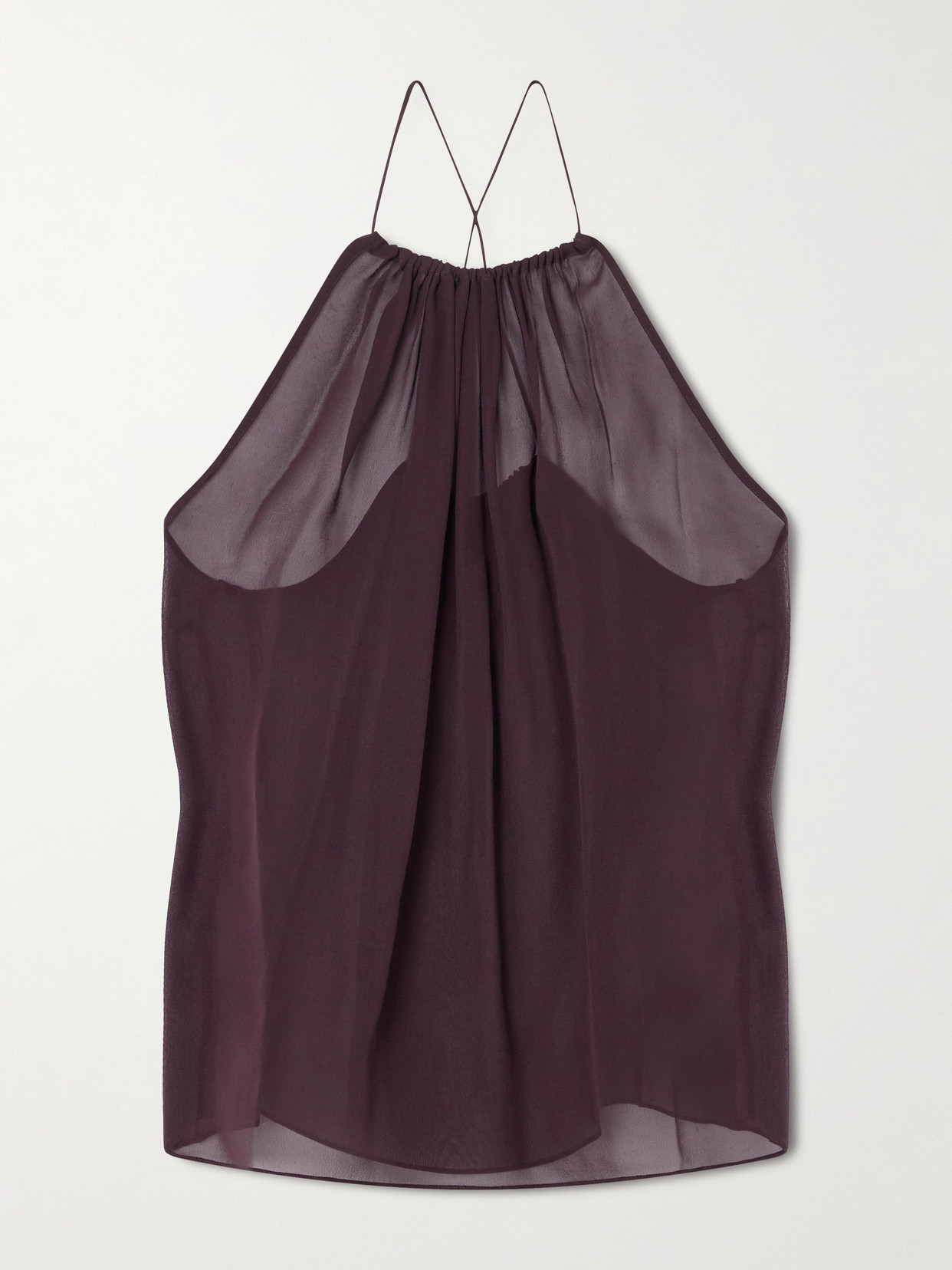 Greta Gathered Silk-chiffon Top - Purple