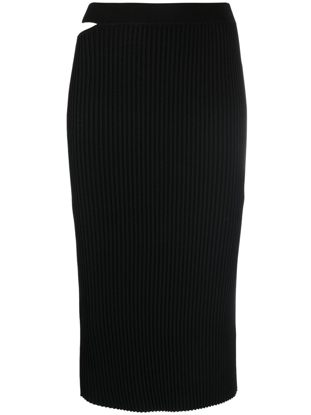 Cutout-detail ribbed knit skirt - Black