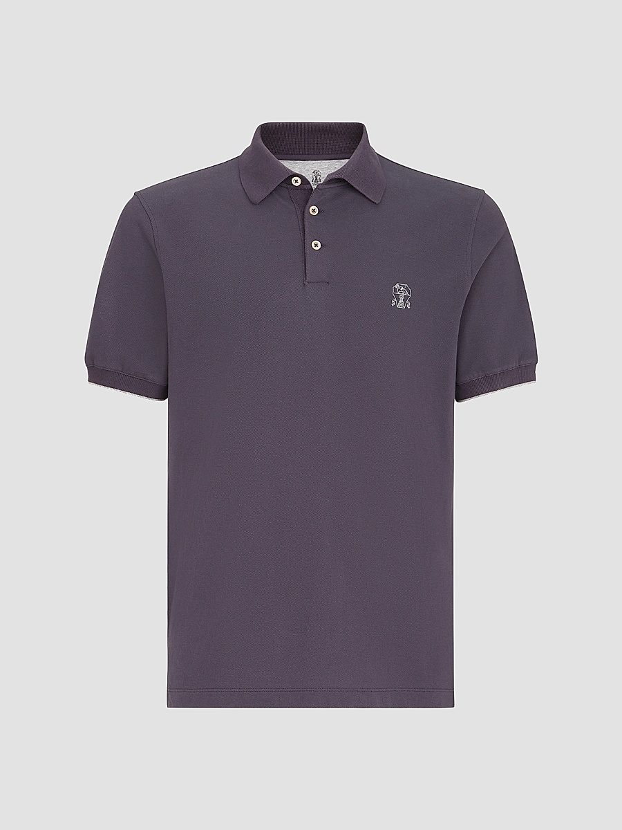 Men's Cotton Piqué Polo Shirt with Logo - Purple