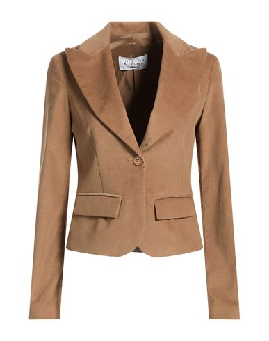 Woman Blazer Light brown Size 10 Cotton, Elastane