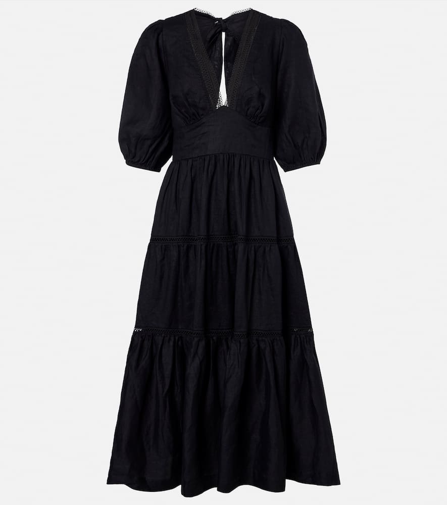 Meteora lace-trimmed linen midi dress