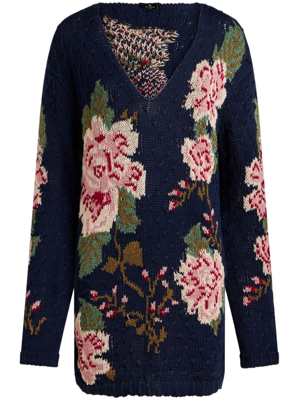 Floral-jacquard cotton jumper - Blue