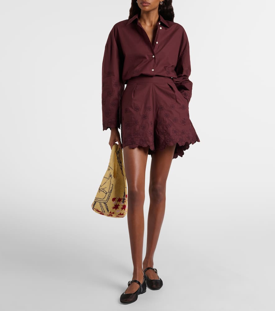 Embroidered floral cotton poplin shorts