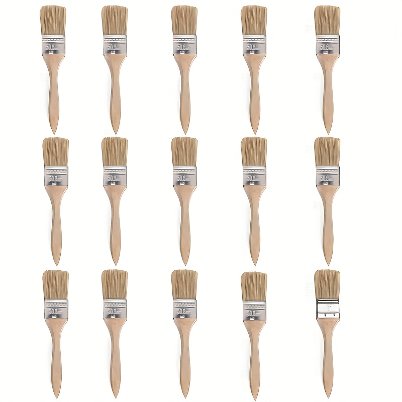 TEMU 1 Set Wooden Paint Brushes With Ergonomic Gourd Handles, 2-inch Natural Bristles For Painting And Staining, Premium Brushes With Durable