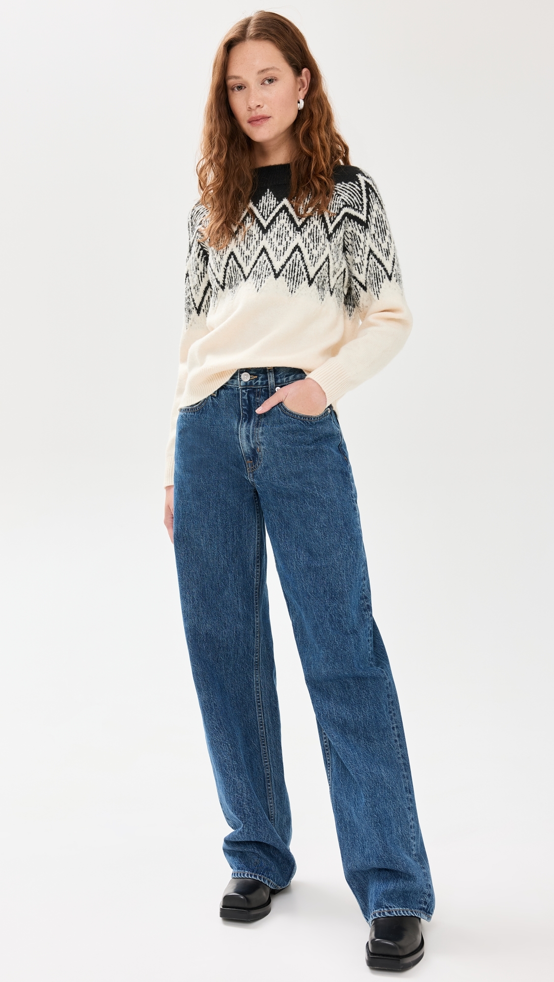 Siren Relaxed Jacquard Sweater Whitecap Grey Black Jacquard