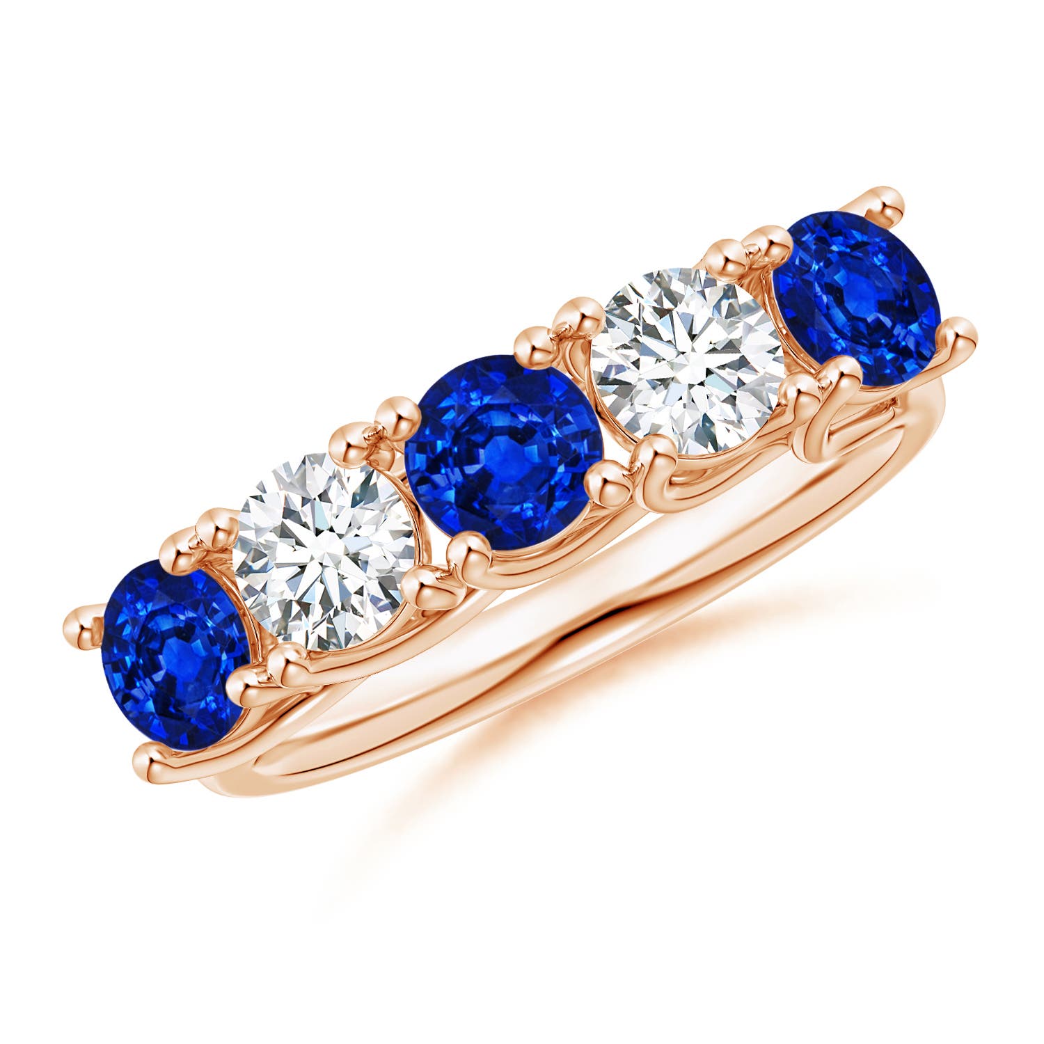 Angara 1.38 Carats Half Eternity Five Stone Sapphire and Diamond Wedding Band in 14K Rose Gold