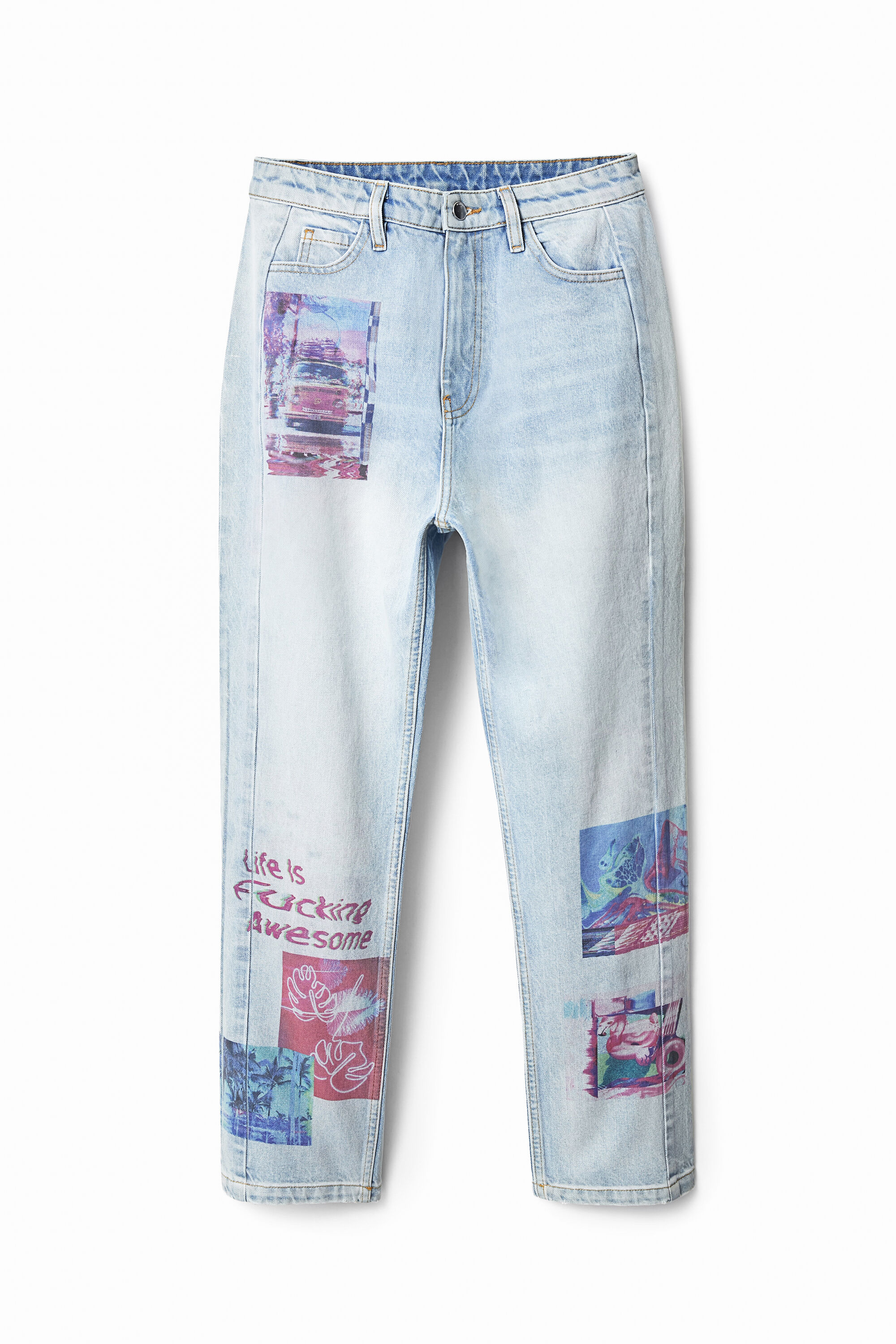 Straight cropped jeans with patche