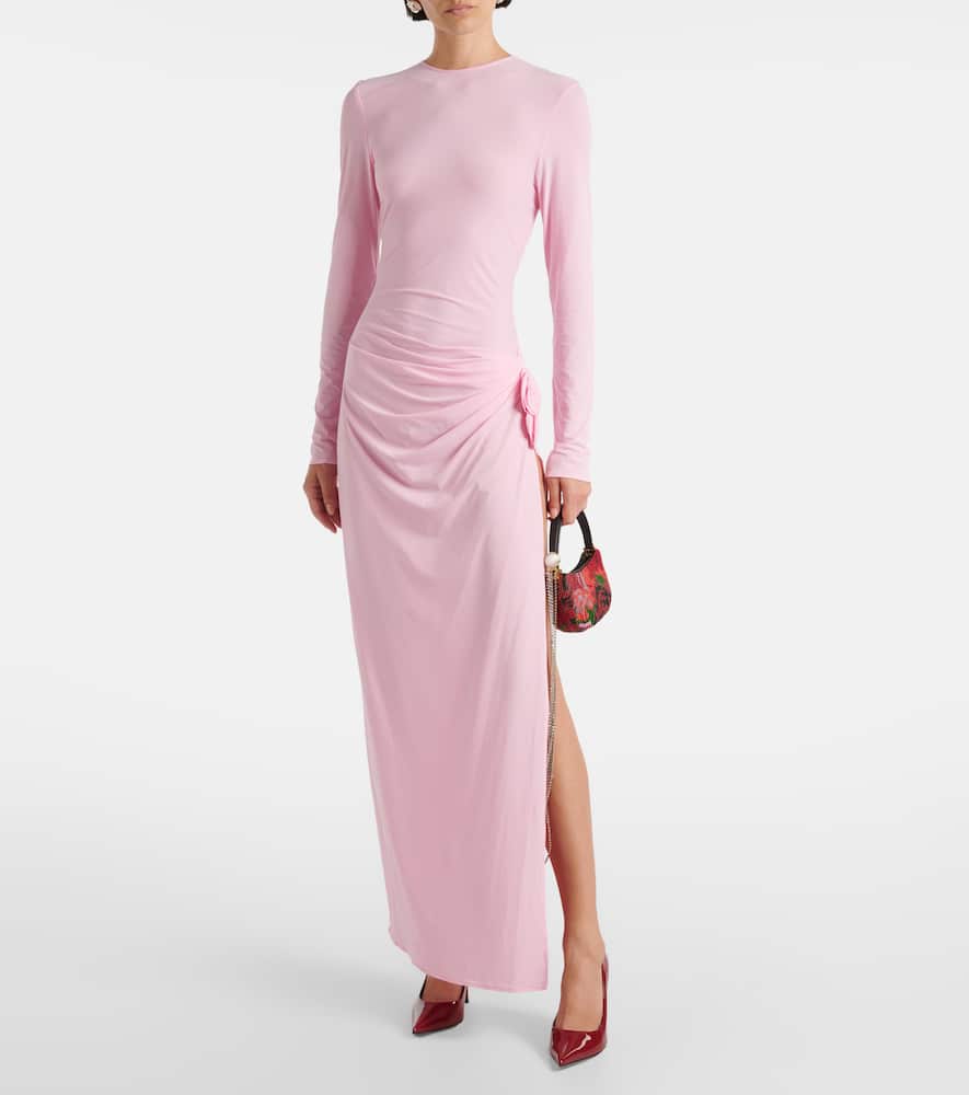 Floral-appliqué jersey gown
