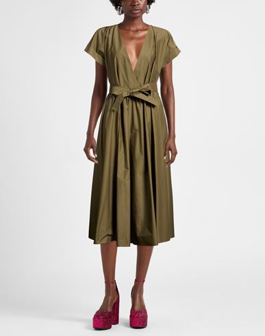 Woman Midi dress Military green Size L Cotton
