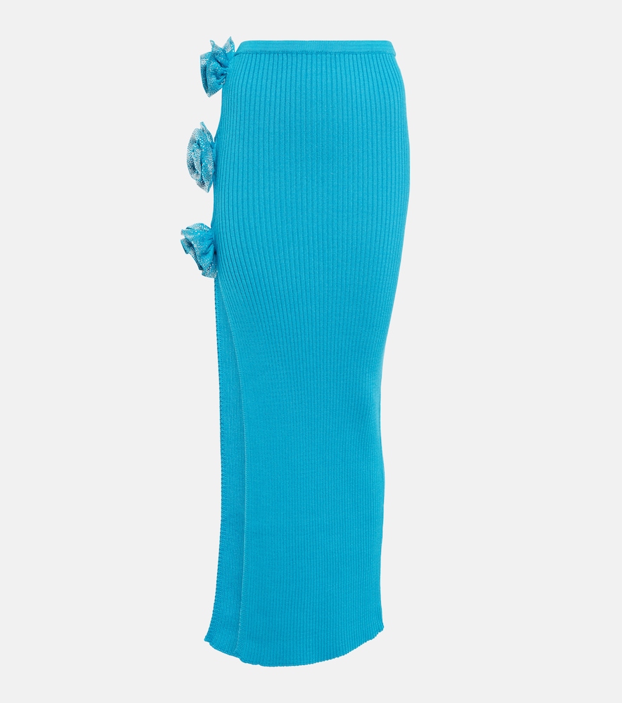 Embellished ribbed-knit midi skirt