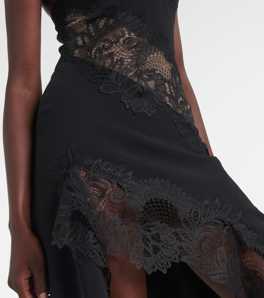 Asymmetric lace-trimmed minidress
