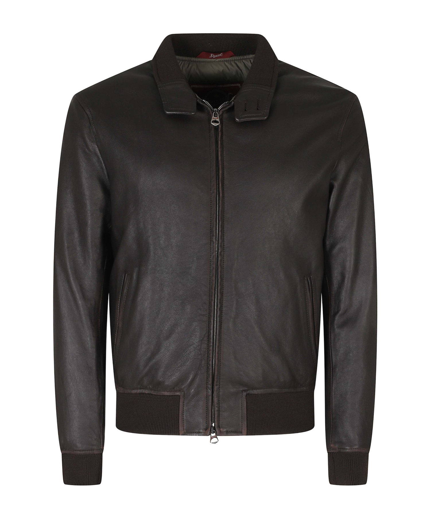 Long-sleeve zip-up leather jacket