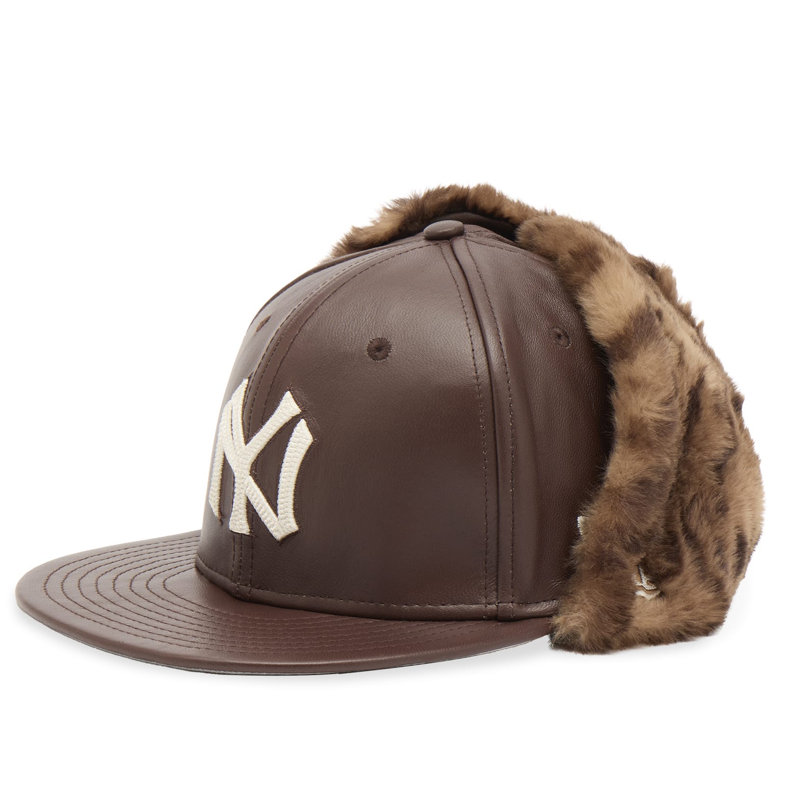 New York Yankees Leather 59Fifty Dogear Cap in Brown