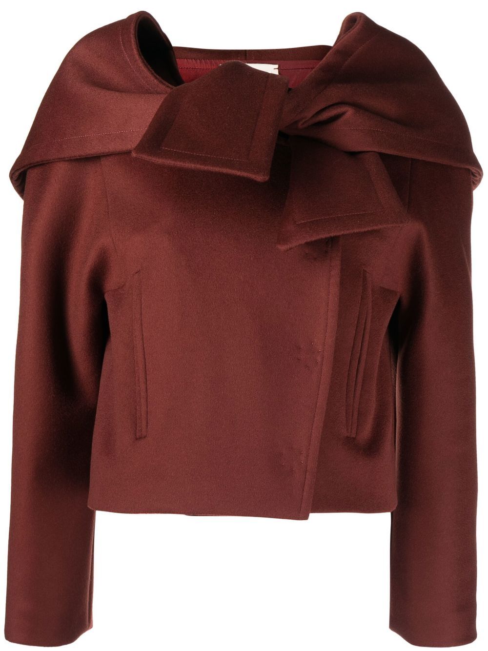 Shawl-lapel cropped fitted jacket - Brown
