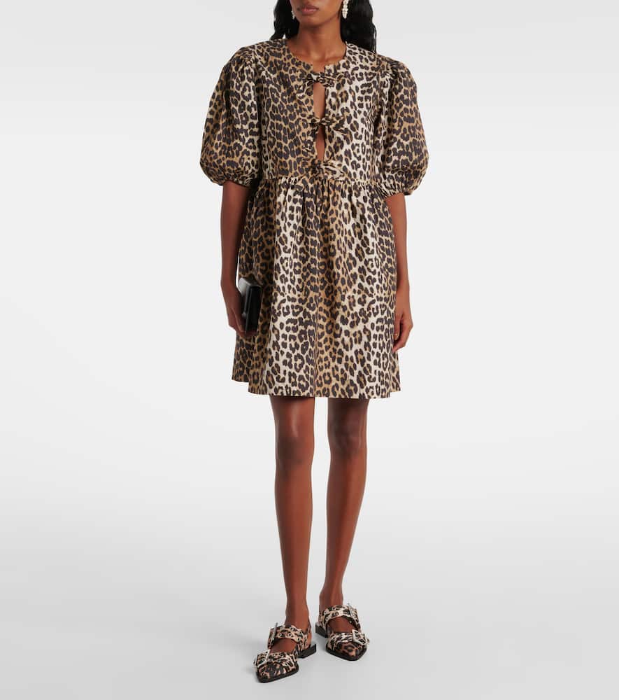 Leopard-print cotton minidress